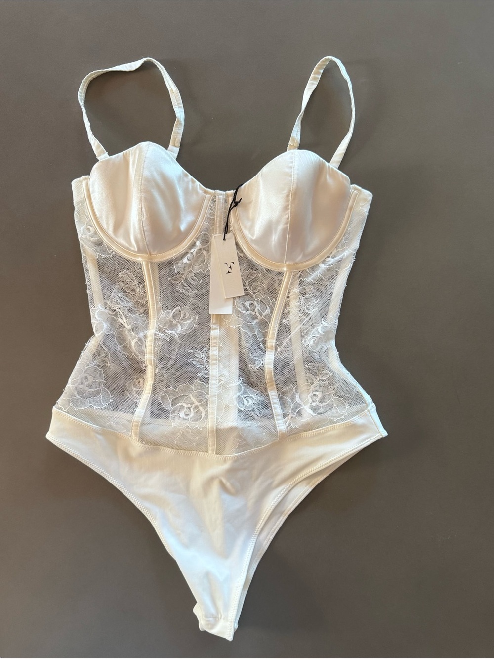 Fleur De Mal Sheer Lace Underwire Bodysuit in Ivory NWT